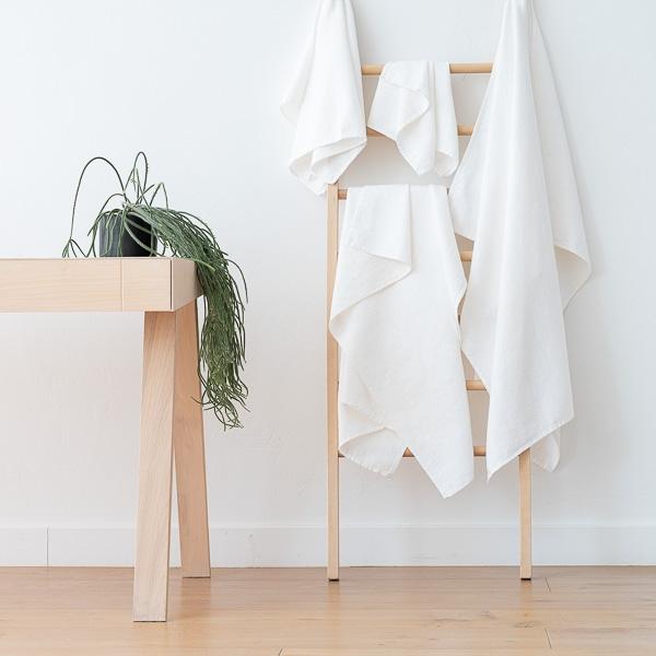 Linenme Off White Linen Cotton Bath Towels Set Wafer