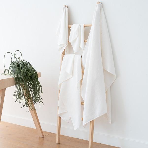 Linenme Off White Linen Cotton Bath Towels Set Wafer