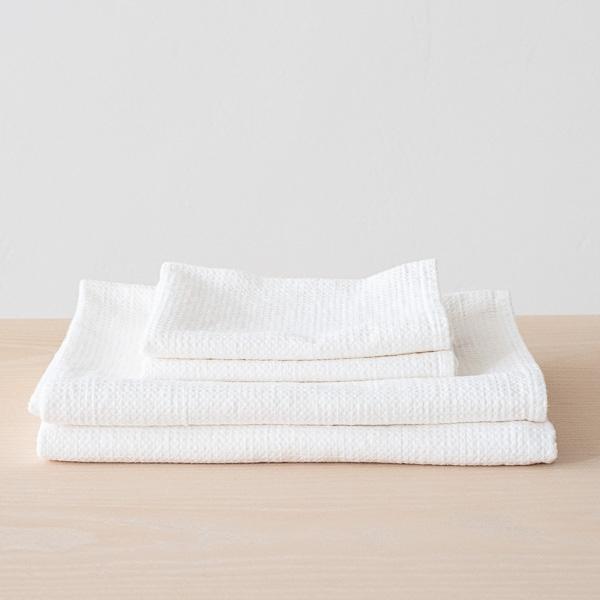 Linenme Off White Linen Cotton Bath Towels Set Wafer