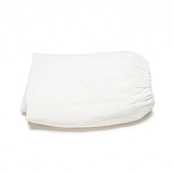 Linenme Off White Linen Deep Fitted Sheet Stone Washed