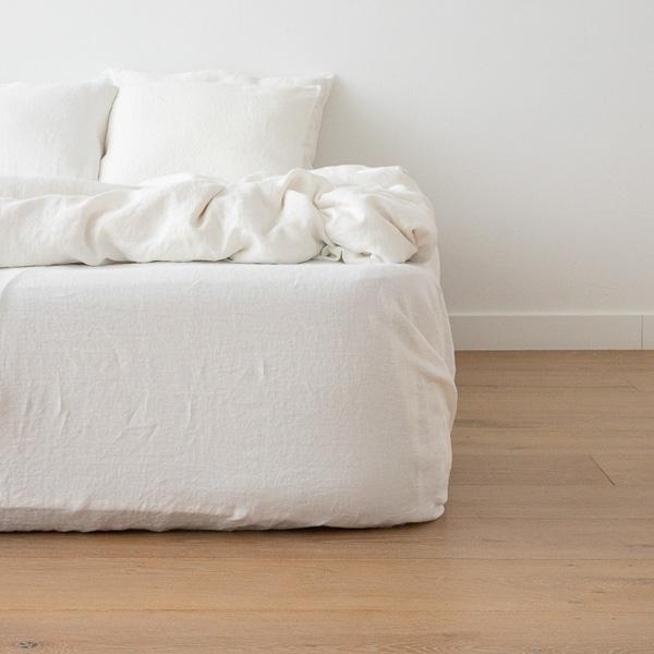 linenme Off White Linen Deep Fitted Sheet Stone Washed
