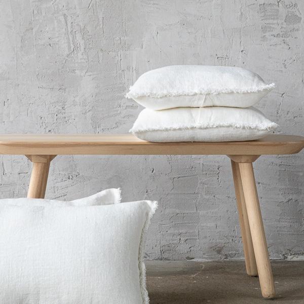 Linenme Off White Rustic Linen Cushion Cover With Fringes