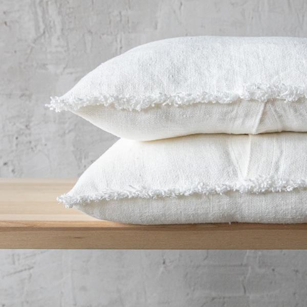 Linenme Off White Rustic Linen Cushion Cover With Fringes