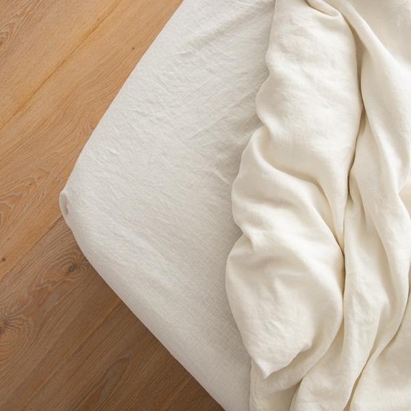 Linenme Off White Washed Bed Linen Crushed Fitted Sheet Deep Pocket