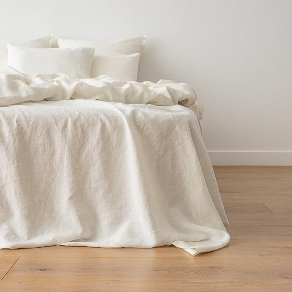 linenme Off White Washed Bed Linen Flat Sheet Crushed