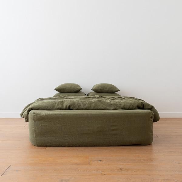 linenme Olive Green Stone Washed Bed Linen Fitted Sheet