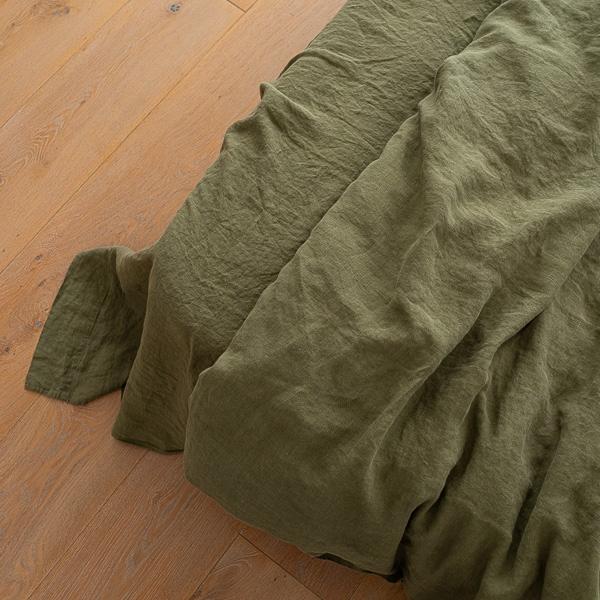 Linenme Olive Green Stone Washed Bed Linen Flat Sheet