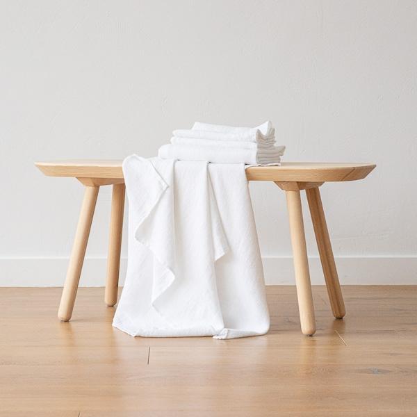 Linenme Optical White Linen Bath Towels And Hand Towels Set Washed Waffle