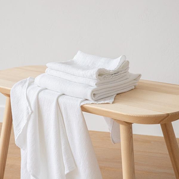 linenme Optical White Linen Bath Towels and Hand Towels Set Washed Waffle