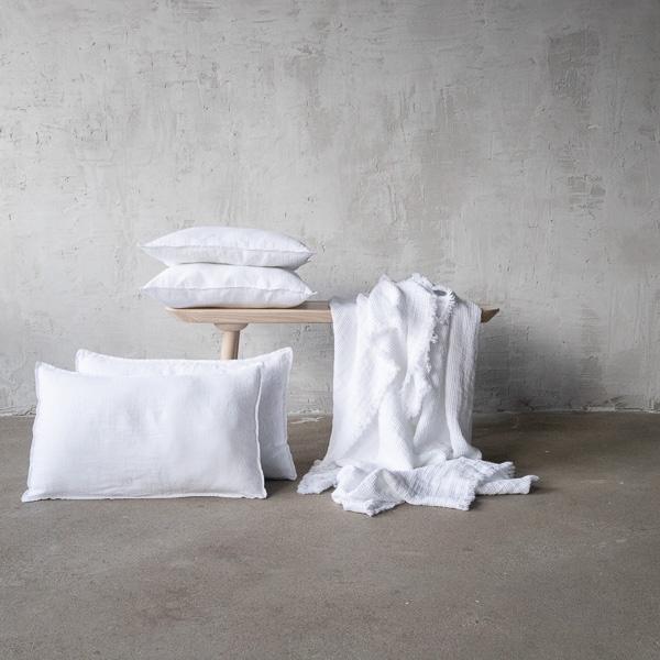 Linenme Optical White Linen Cushion Cover Stone Washed