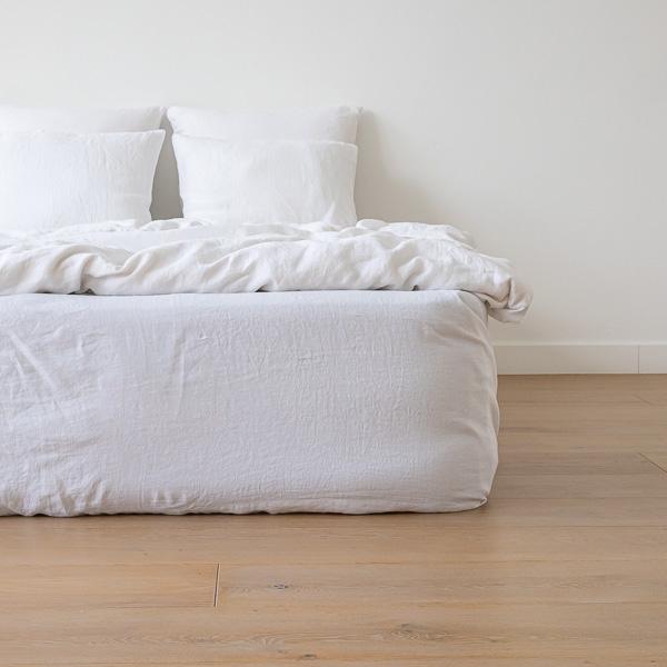 linenme Optical White Linen Deep Fitted Sheet Stone Washed