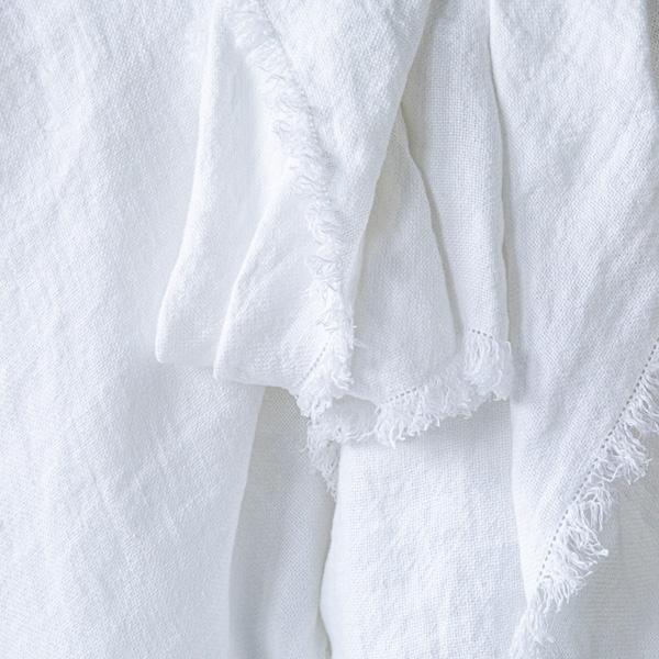 Linenme Optical White Linen Throw With Fringes Rustico