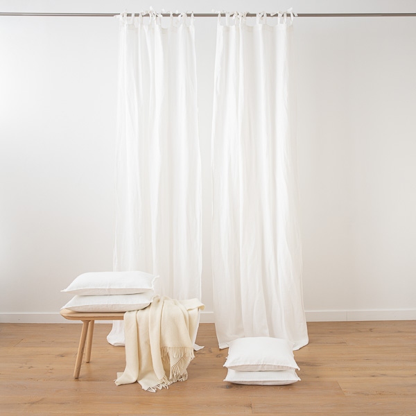 Linenme Optical White Stone Washed Linen Curtain Panel With Ties