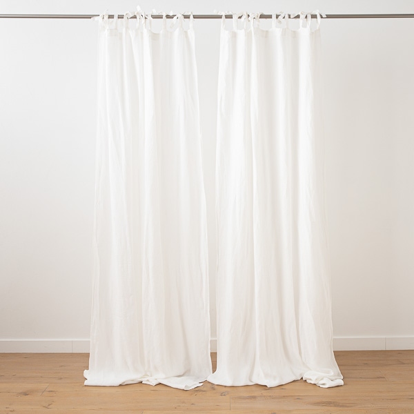 Linenme Optical White Stone Washed Linen Curtain Panel With Ties