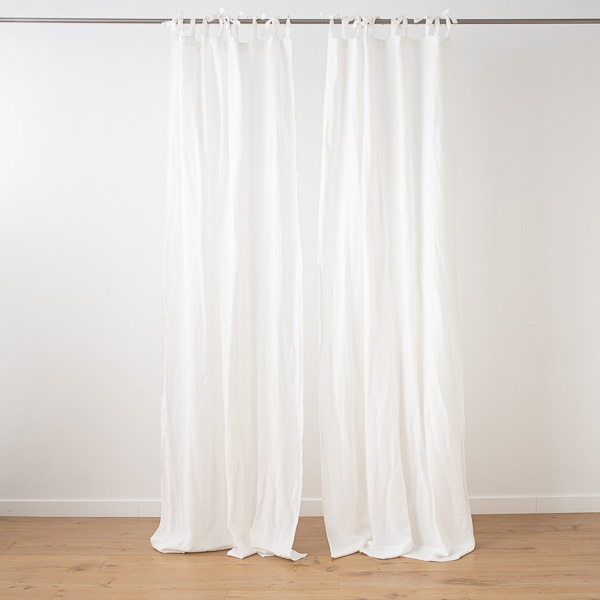 Linenme Optical White Stone Washed Linen Curtain Panel With Ties