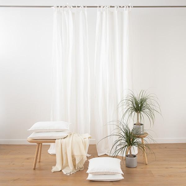 linenme Optical White Stone Washed Linen Curtain Panel with Ties