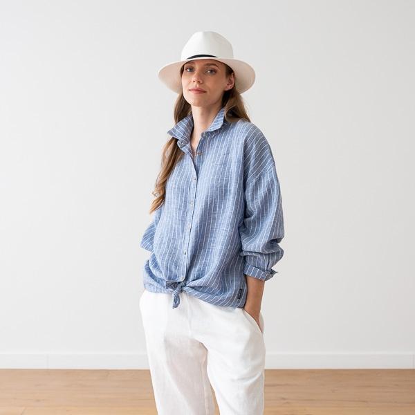 Linenme Oversized Large Stripe Light Blue Linen Shirt Ruth