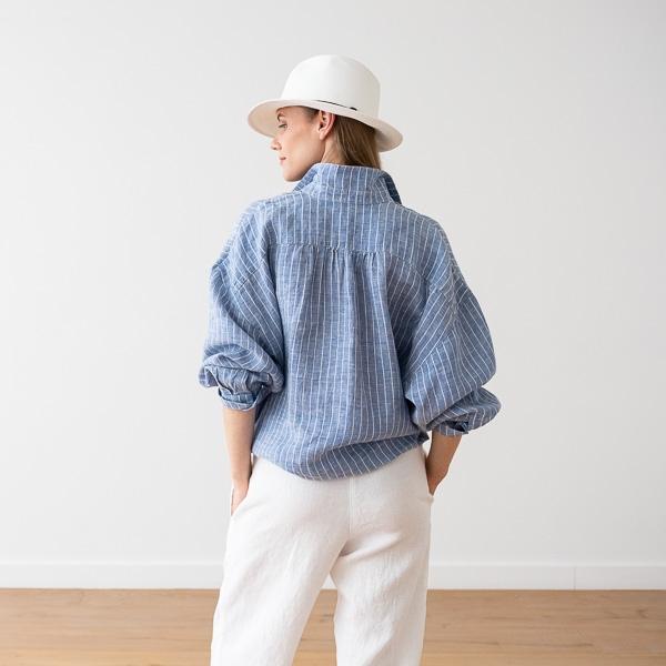 Linenme Oversized Large Stripe Light Blue Linen Shirt Ruth