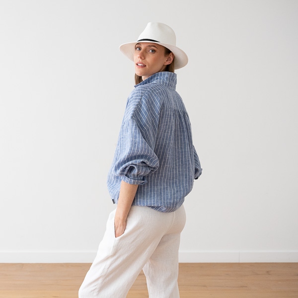 Linenme Oversized Large Stripe Light Blue Linen Shirt Ruth