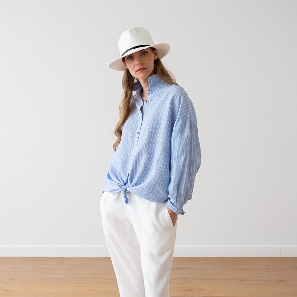 Linenme Oversized Large Stripe Light Blue Linen Shirt Ruth