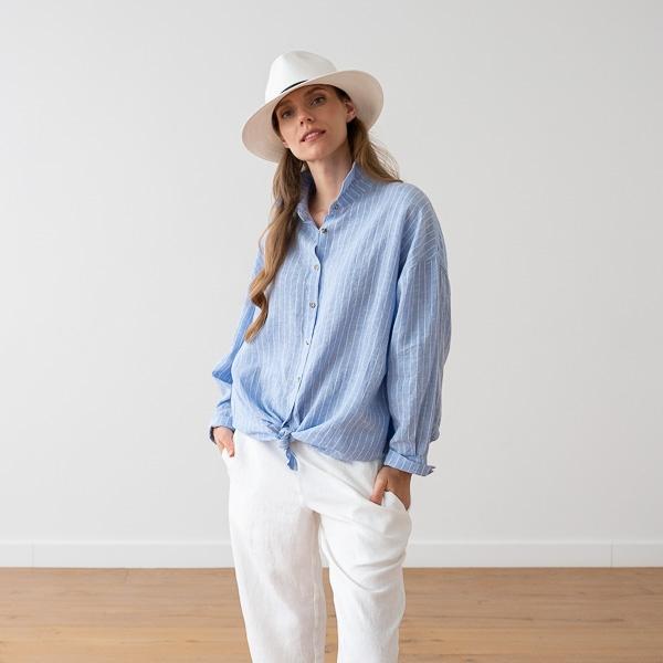 Linenme Oversized Large Stripe Light Blue Linen Shirt Ruth