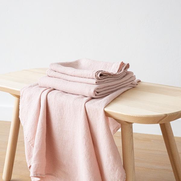 linenme Rosa Linen Bath Towels and Hand Towels Washed Waffle