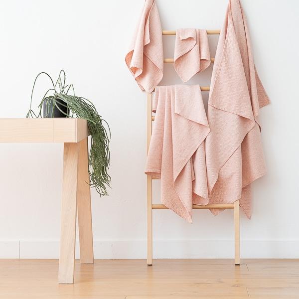 Linenme Rosa Linen Cotton Bath Towels Set Wafer Washed