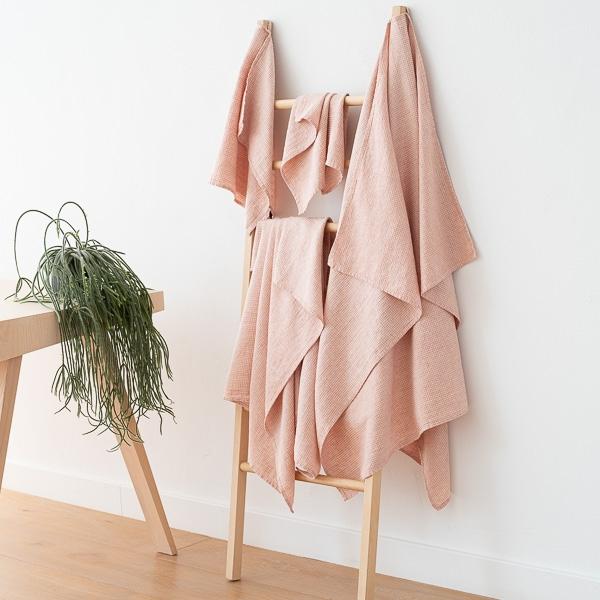 Linenme Rosa Linen Cotton Bath Towels Set Wafer Washed