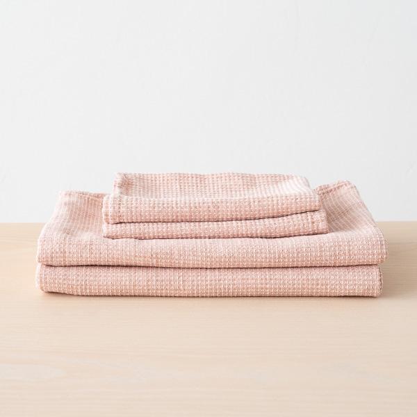 Linenme Rosa Linen Cotton Bath Towels Set Wafer Washed