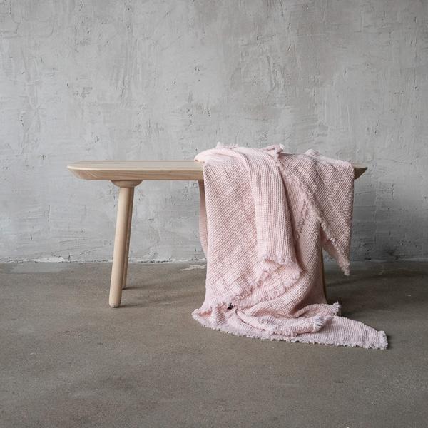 Linenme Rosa Linen Throw With Fringes Washed Waffle