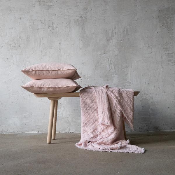 Linenme Rosa Linen Throw With Fringes Washed Waffle