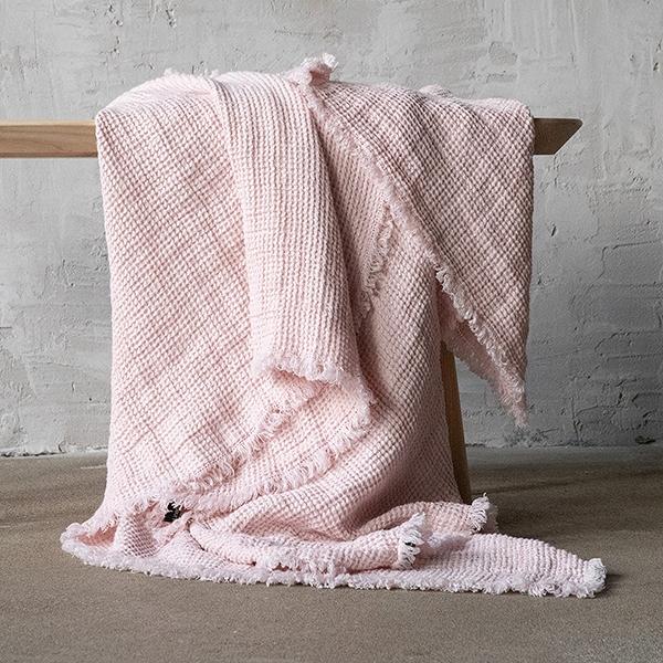 linenme Rosa Linen Throw with Fringes Washed Waffle