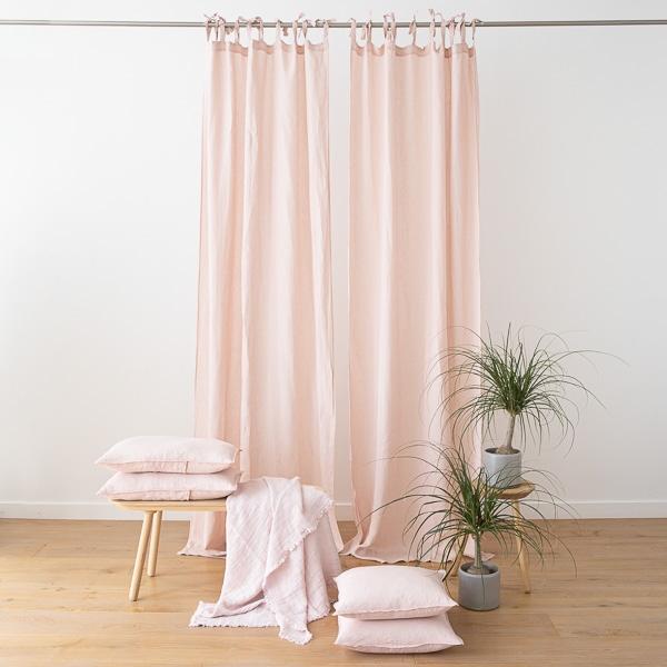 linenme Rosa Stone Washed Linen Curtain Panel with Ties