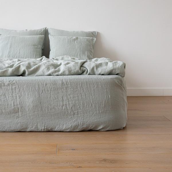 linenme Sea Foam Linen Deep Fitted Sheet Stone Washed