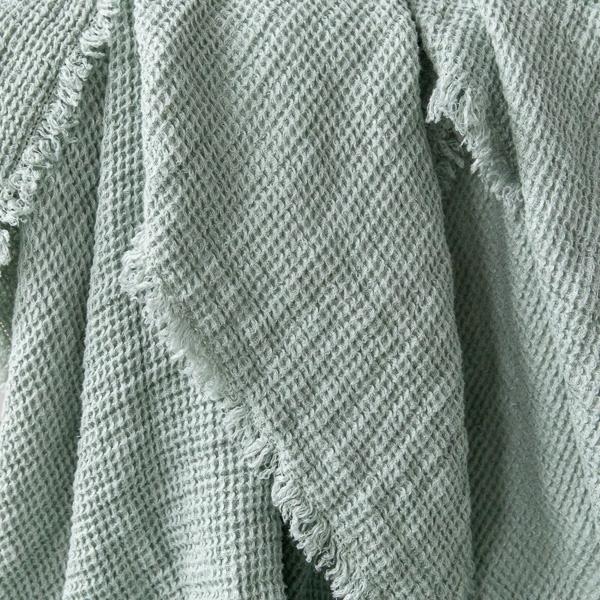 Linenme Sea Foam Linen Throw With Fringes Washed Waffle