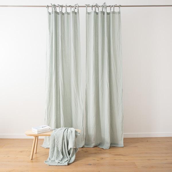 Linenme Sea Foam Stone Washed Linen Curtain Panel With Ties