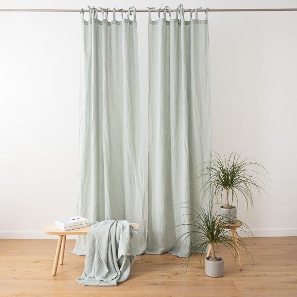 linenme Sea Foam Stone Washed Linen Curtain Panel with Ties