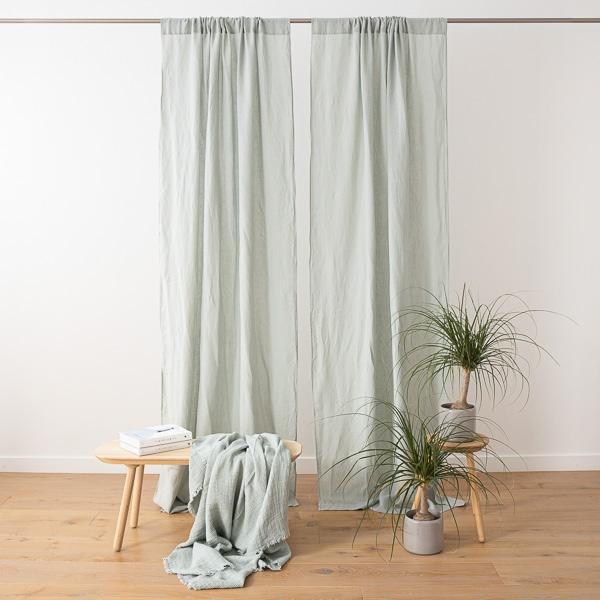 linenme Sea Foam Stone Washed Rod Pocket Linen Curtain Panel