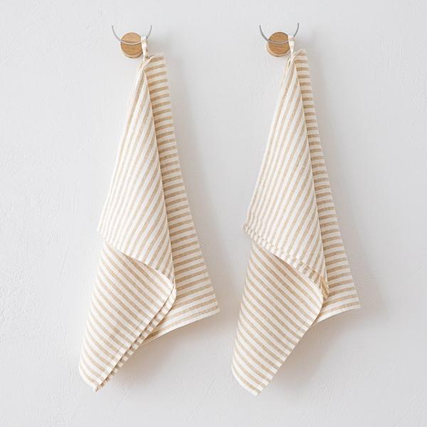 linenme Set of 2 Antique Gold Linen Tea Towels Brittany