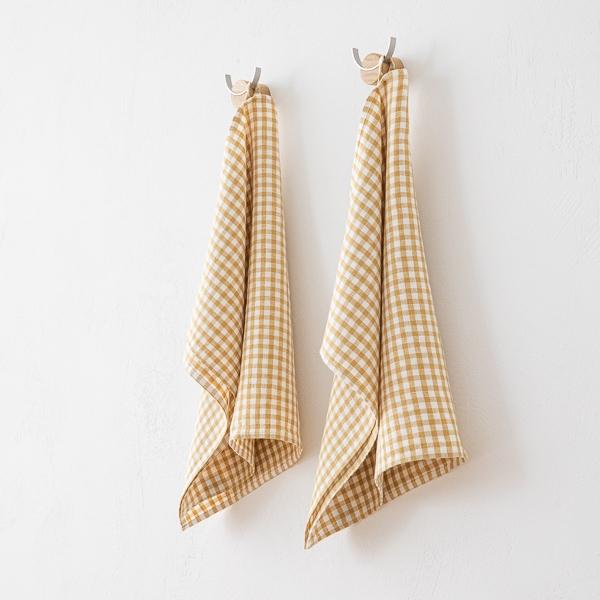 Linenme Set Of 2 Antique Gold Linen Tea Towels Gingham
