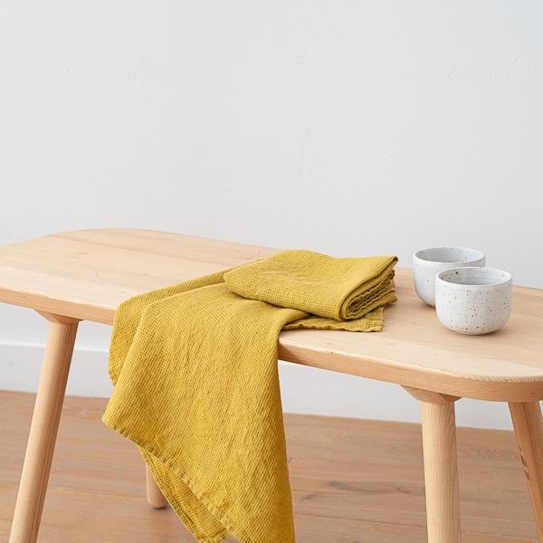 Linenme Set Of 2 Antique Gold Linen Waffle Hand Towels Washed