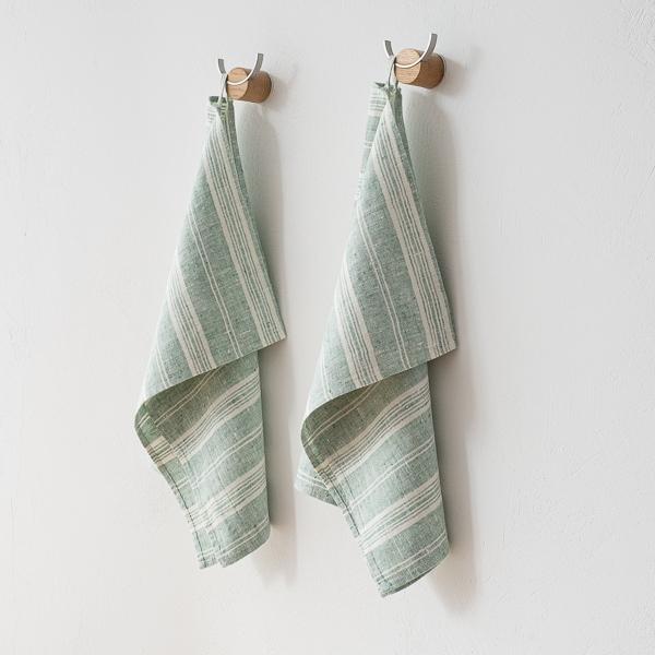 Linenme Set Of 2 Aqua Foam Linen Hand Towels Multistripe