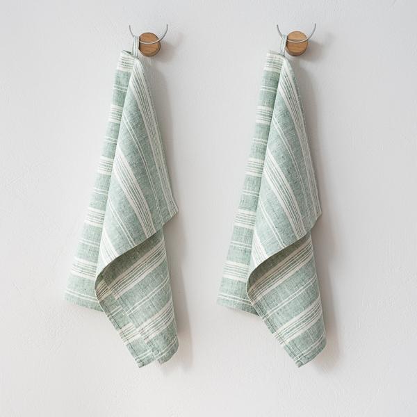 linenme Set of 2 Aqua Foam Linen Hand Towels Multistripe