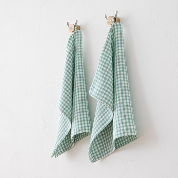 Linenme Set Of 2 Aqua Foam Linen Tea Towels Gingham