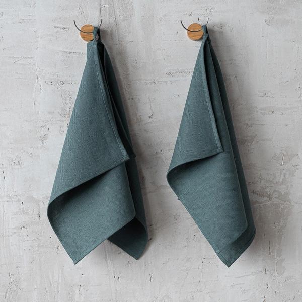 linenme Set of 2 Balsam Green Linen Hand and Guest Towels Lara