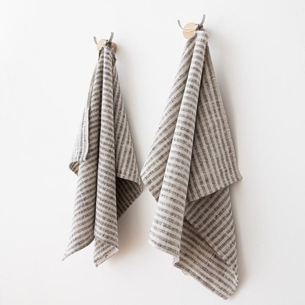 Linenme Set Of 2 Black Natural Linen Hand Towels Brittany