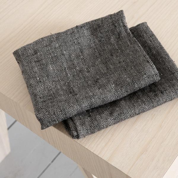 Linenme Set Of 2 Black Natural Linen Hand Towels Chevron