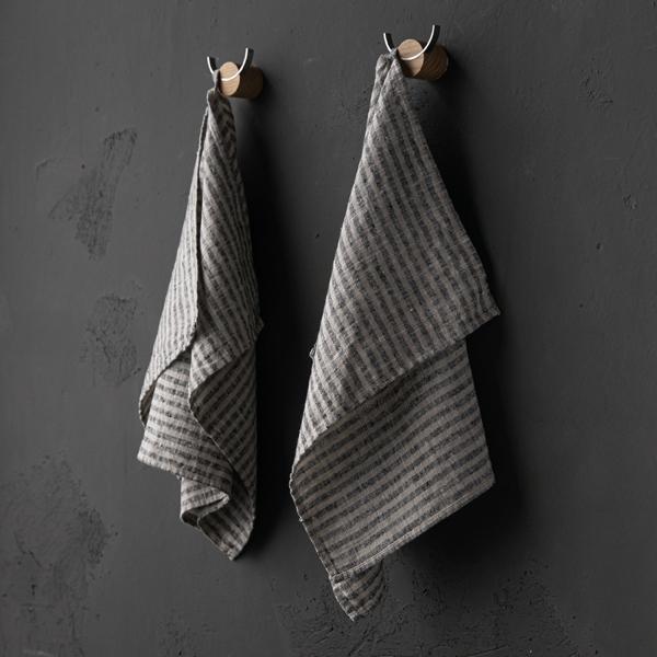Linenme Set Of 2 Black Natural Linen Tea Towels Brittany