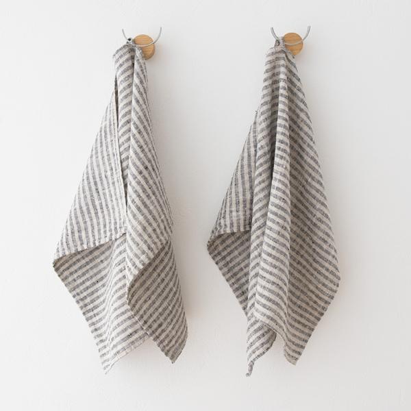 Linenme Set Of 2 Black Natural Linen Tea Towels Brittany