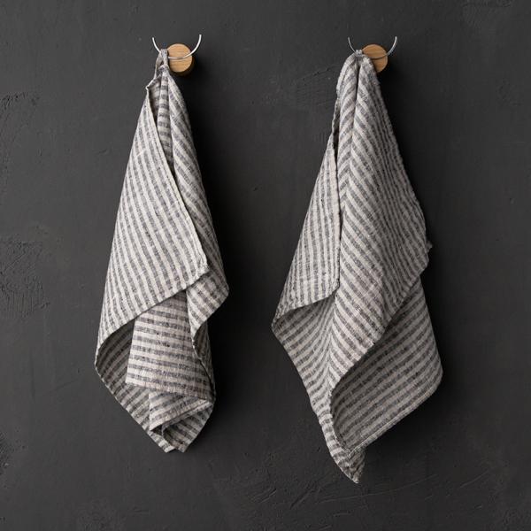 linenme Set of 2 Black Natural Linen Tea Towels Brittany